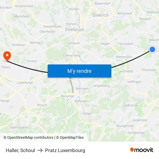 Haller, Schoul to Pratz Luxembourg map