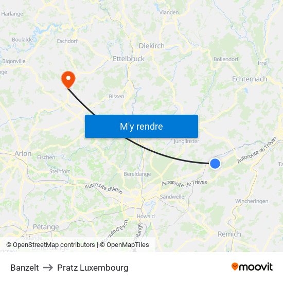 Banzelt to Pratz Luxembourg map