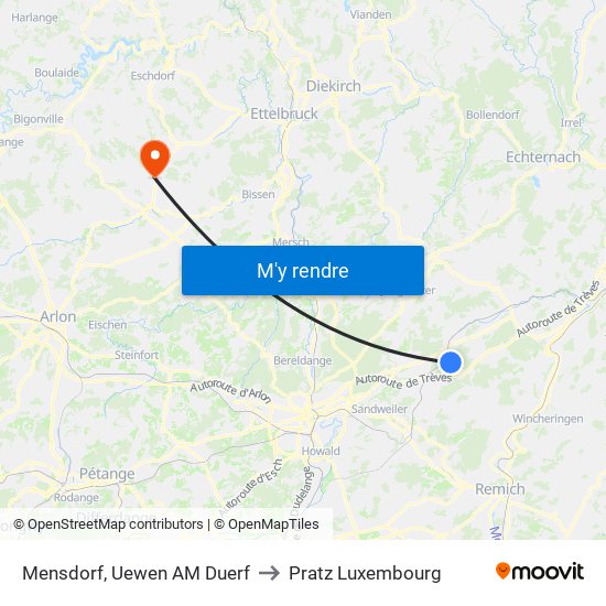 Mensdorf, Uewen AM Duerf to Pratz Luxembourg map