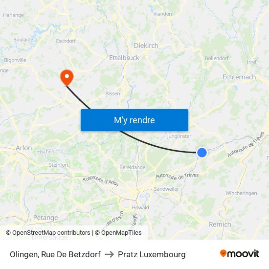 Olingen, Rue De Betzdorf to Pratz Luxembourg map