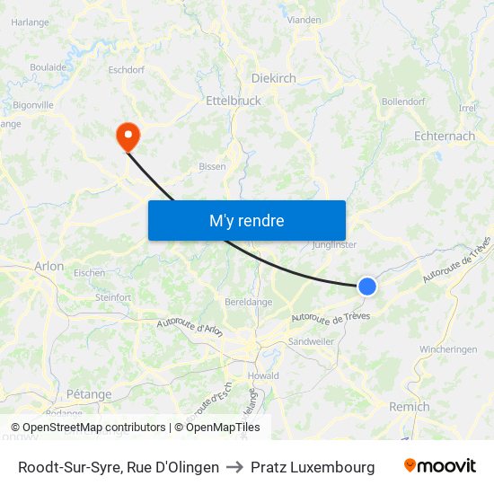 Roodt-Sur-Syre, Rue D'Olingen to Pratz Luxembourg map