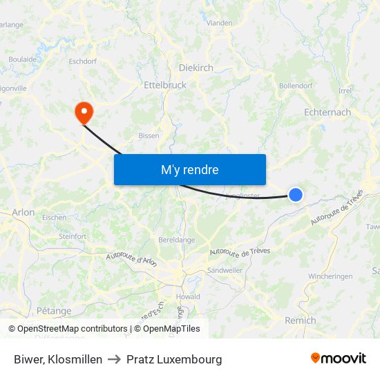 Biwer, Klosmillen to Pratz Luxembourg map