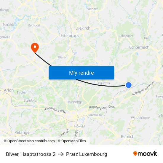 Biwer, Haaptstrooss 2 to Pratz Luxembourg map