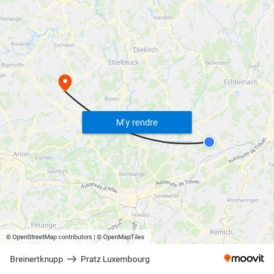 Breinertknupp to Pratz Luxembourg map