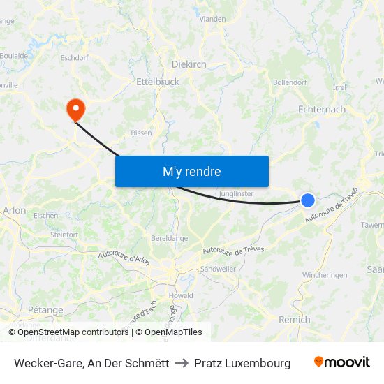 Wecker-Gare, An Der Schmëtt to Pratz Luxembourg map