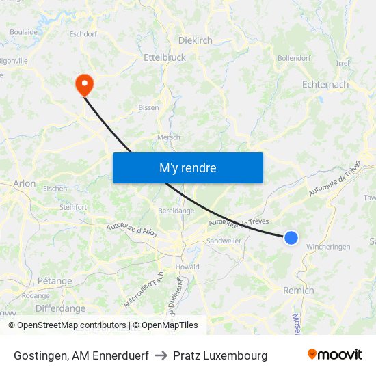 Gostingen, AM Ennerduerf to Pratz Luxembourg map