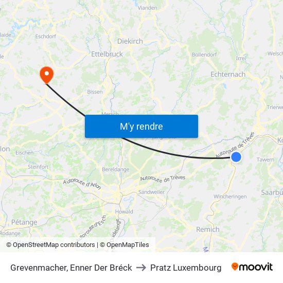 Grevenmacher, Enner Der Bréck to Pratz Luxembourg map