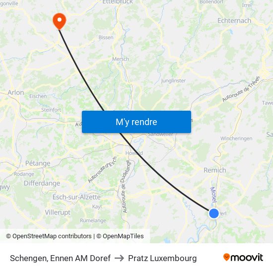 Schengen, Ennen AM Doref to Pratz Luxembourg map