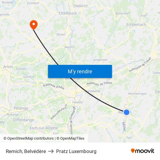 Remich, Belvédère to Pratz Luxembourg map