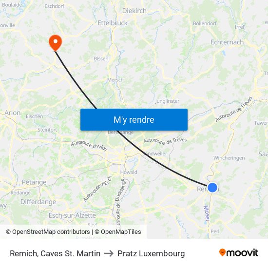 Remich, Caves St. Martin to Pratz Luxembourg map