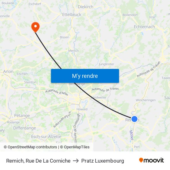 Remich, Rue De La Corniche to Pratz Luxembourg map