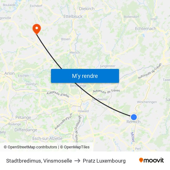 Stadtbredimus, Vinsmoselle to Pratz Luxembourg map