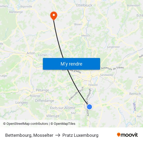 Bettembourg, Mosselter to Pratz Luxembourg map