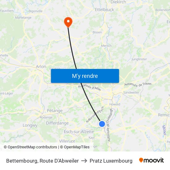 Bettembourg, Route D'Abweiler to Pratz Luxembourg map