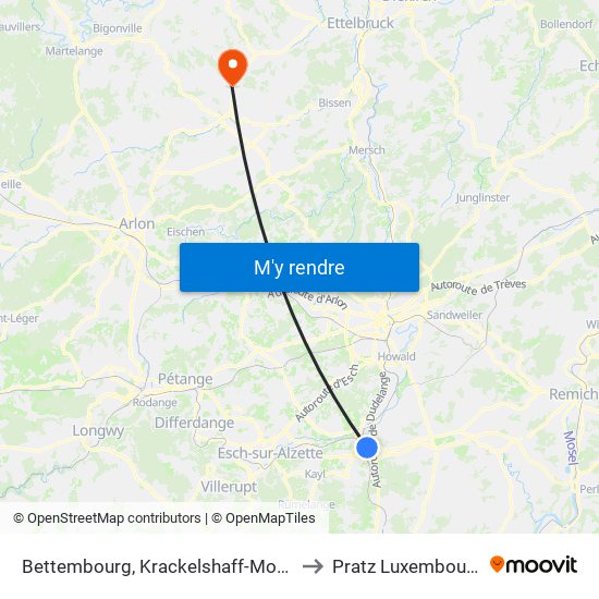 Bettembourg, Krackelshaff-Moog to Pratz Luxembourg map