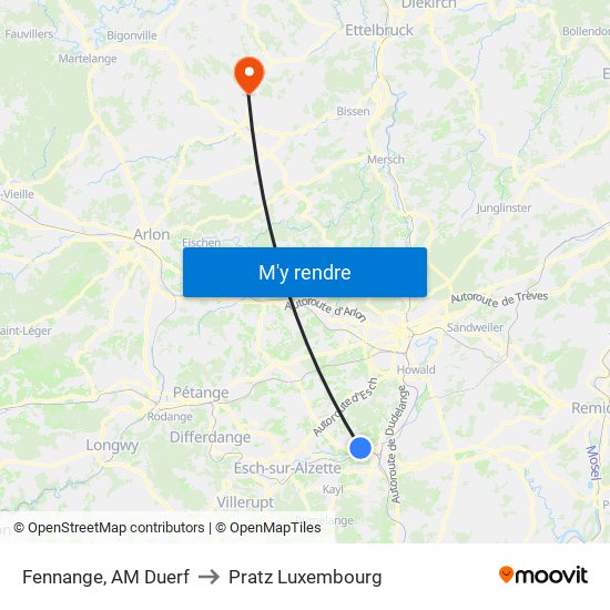 Fennange, AM Duerf to Pratz Luxembourg map