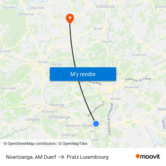 Noertzange, AM Duerf to Pratz Luxembourg map