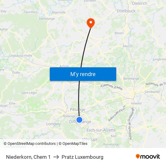 Niederkorn, Chem 1 to Pratz Luxembourg map