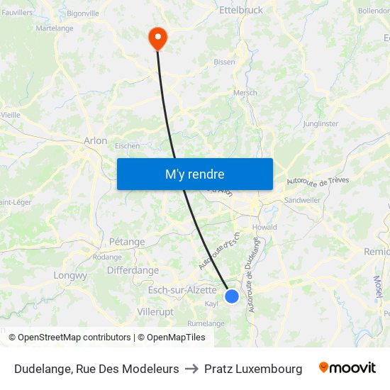 Dudelange, Rue Des Modeleurs to Pratz Luxembourg map