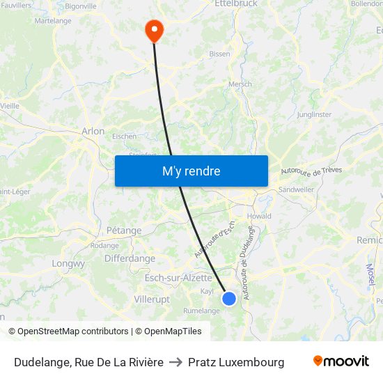 Dudelange, Rue De La Rivière to Pratz Luxembourg map