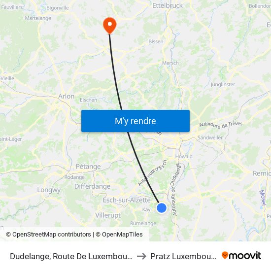 Dudelange, Route De Luxembourg to Pratz Luxembourg map