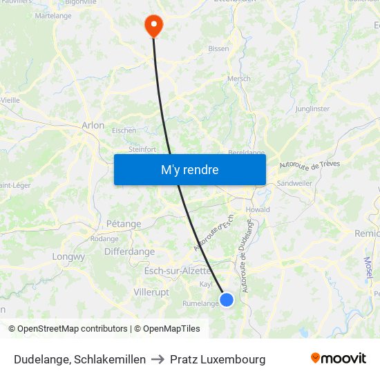Dudelange, Schlakemillen to Pratz Luxembourg map