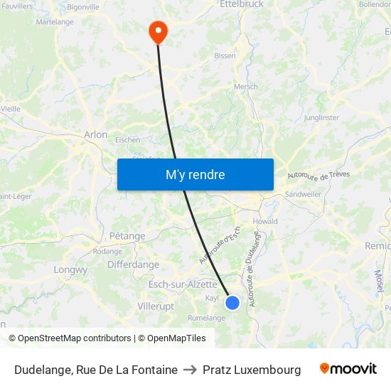 Dudelange, Rue De La Fontaine to Pratz Luxembourg map
