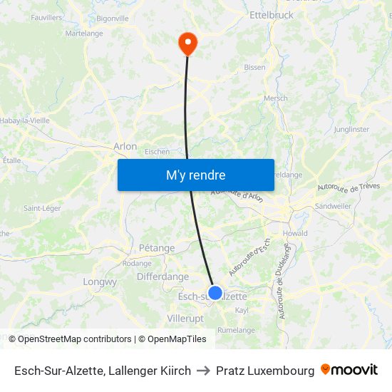 Esch-Sur-Alzette, Lallenger Kiirch to Pratz Luxembourg map