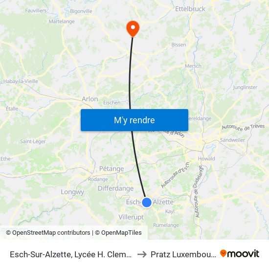 Esch-Sur-Alzette, Lycée H. Clement to Pratz Luxembourg map