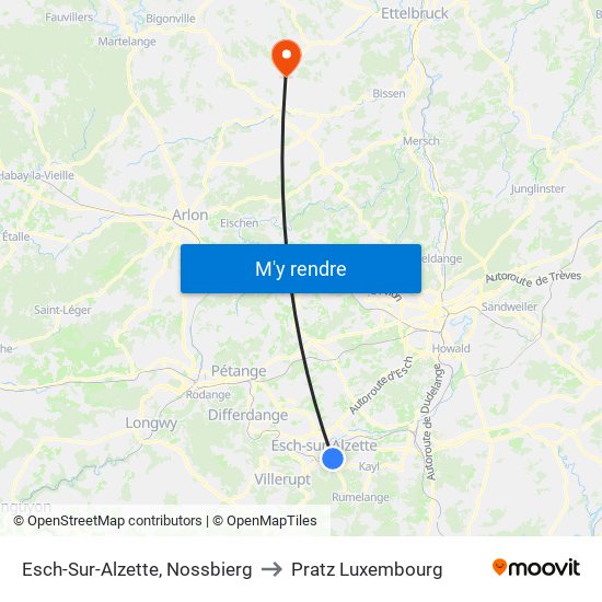 Esch-Sur-Alzette, Nossbierg to Pratz Luxembourg map