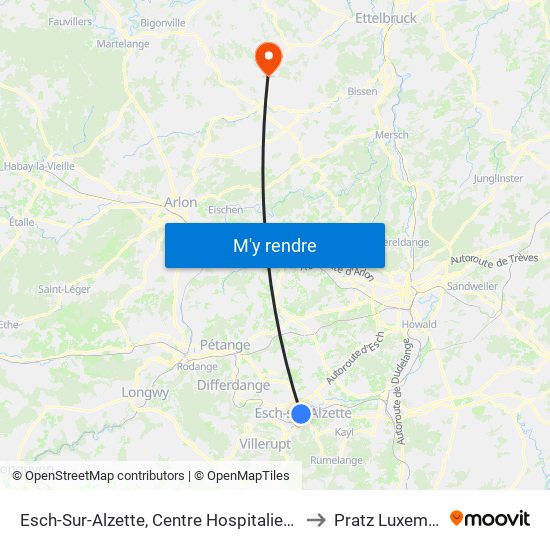 Esch-Sur-Alzette, Centre Hospitalier E. Mayrisch to Pratz Luxembourg map