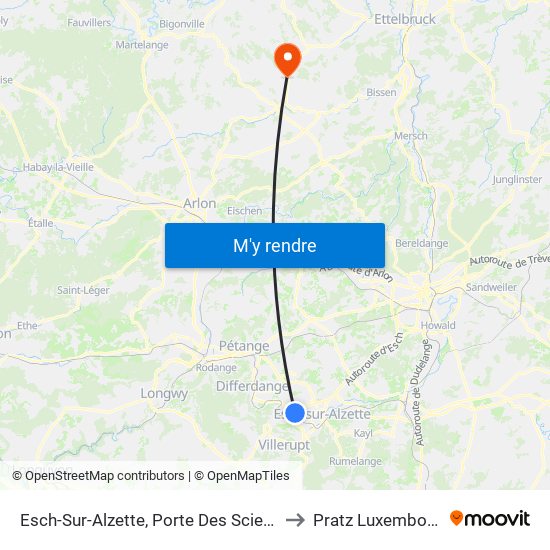 Esch-Sur-Alzette, Porte Des Sciences to Pratz Luxembourg map