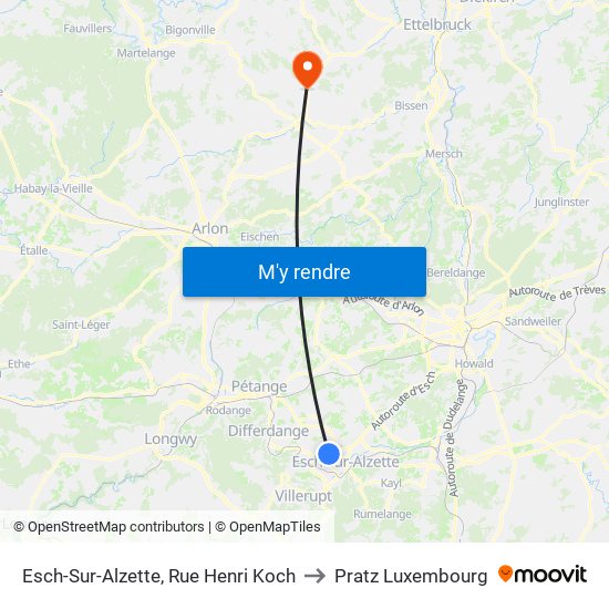 Esch-Sur-Alzette, Rue Henri Koch to Pratz Luxembourg map