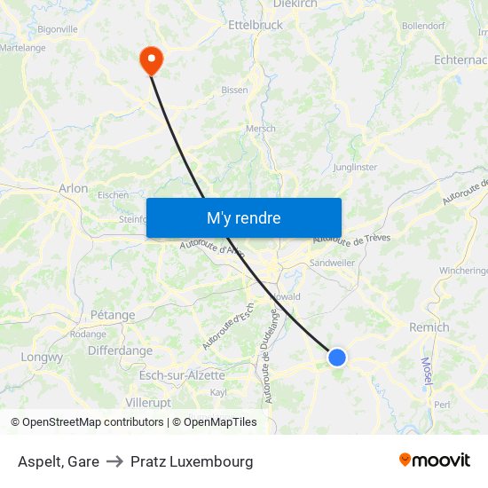 Aspelt, Gare to Pratz Luxembourg map