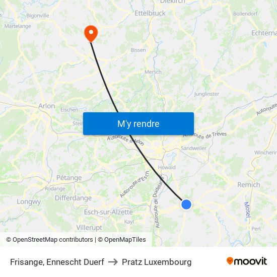 Frisange, Ennescht Duerf to Pratz Luxembourg map