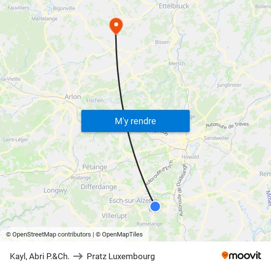 Kayl, Abri P.&Ch. to Pratz Luxembourg map