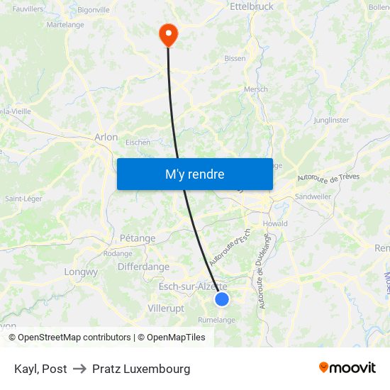 Kayl, Post to Pratz Luxembourg map