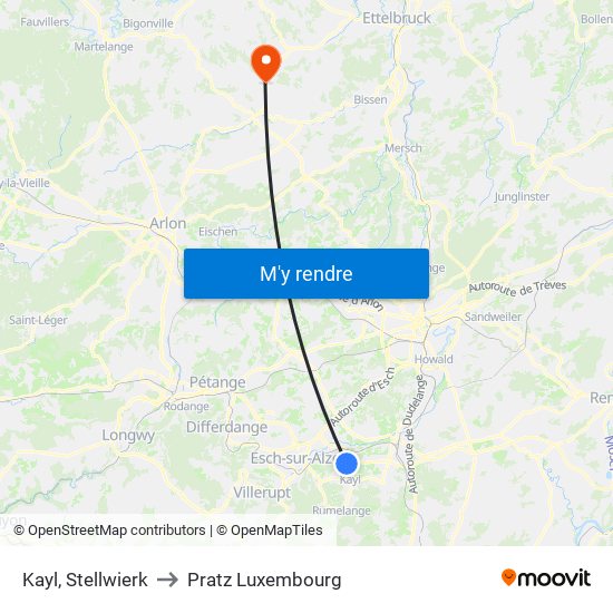 Kayl, Stellwierk to Pratz Luxembourg map