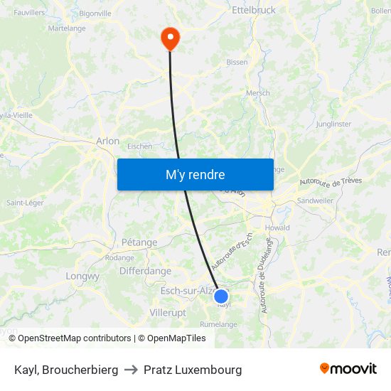Kayl, Broucherbierg to Pratz Luxembourg map