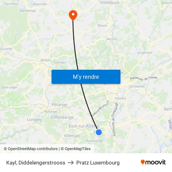 Kayl, Diddelengerstrooss to Pratz Luxembourg map