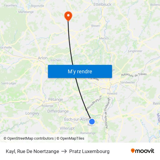Kayl, Rue De Noertzange to Pratz Luxembourg map