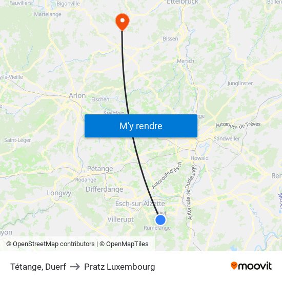 Tétange, Duerf to Pratz Luxembourg map