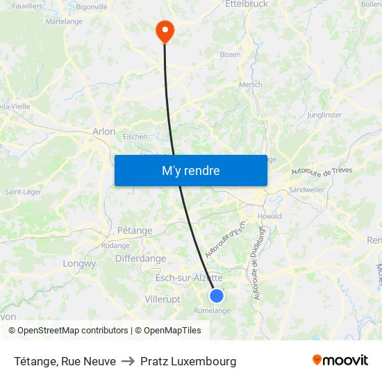 Tétange, Rue Neuve to Pratz Luxembourg map