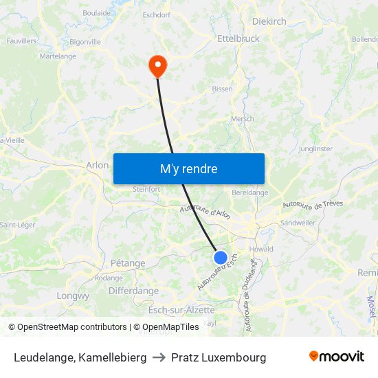 Leudelange, Kamellebierg to Pratz Luxembourg map