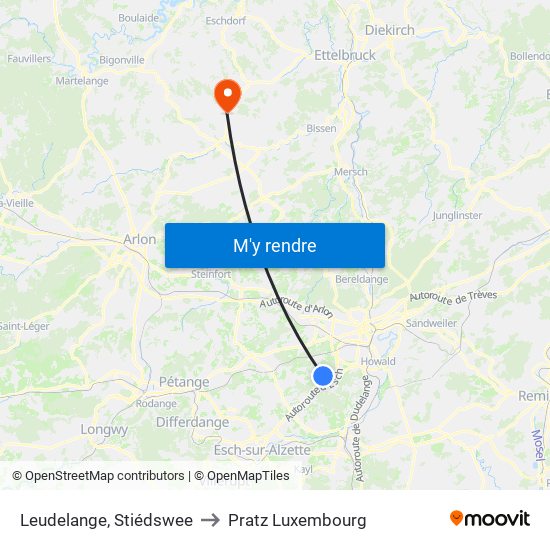 Leudelange, Stiédswee to Pratz Luxembourg map