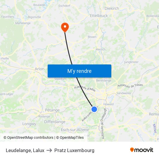 Leudelange, Lalux to Pratz Luxembourg map