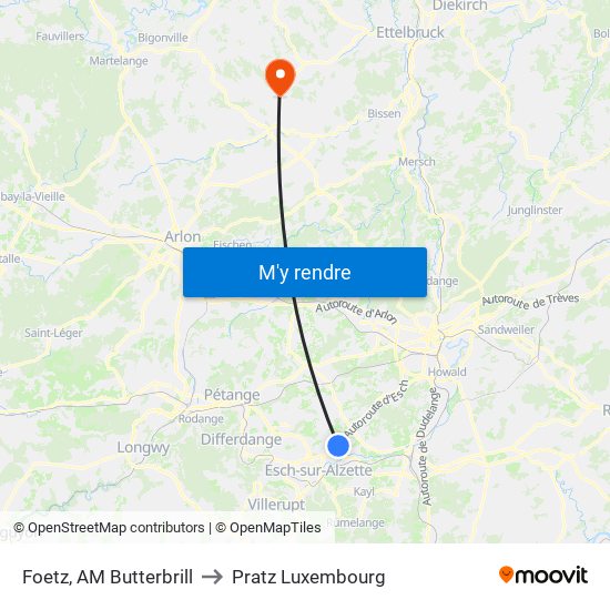 Foetz, AM Butterbrill to Pratz Luxembourg map