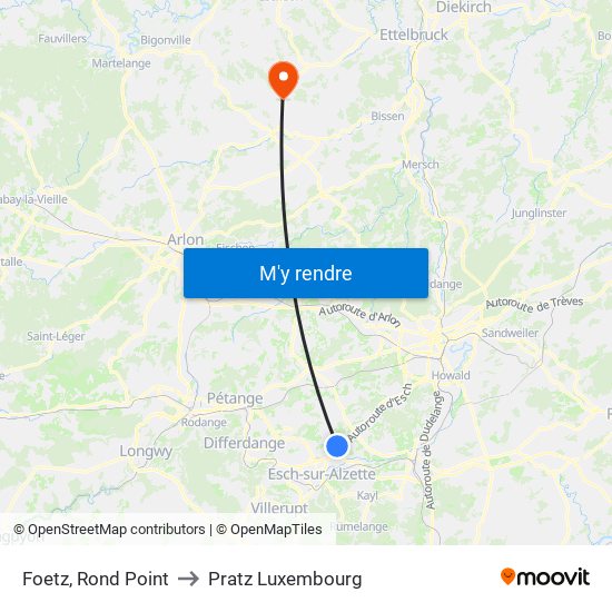 Foetz, Rond Point to Pratz Luxembourg map