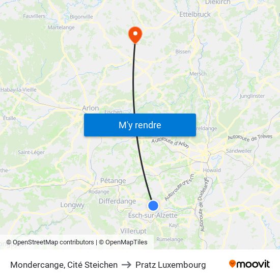 Mondercange, Cité Steichen to Pratz Luxembourg map
