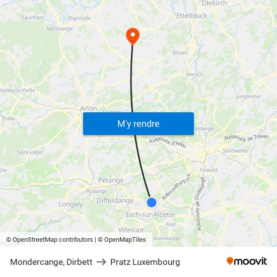 Mondercange, Dirbett to Pratz Luxembourg map